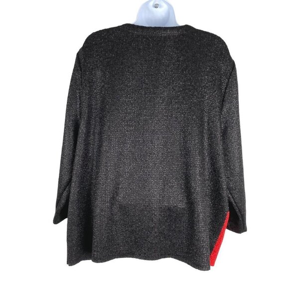 Chico's Travelers Collection Cardigan Jacket Textured Black Red Print Size 3 - Picture 4 of 7